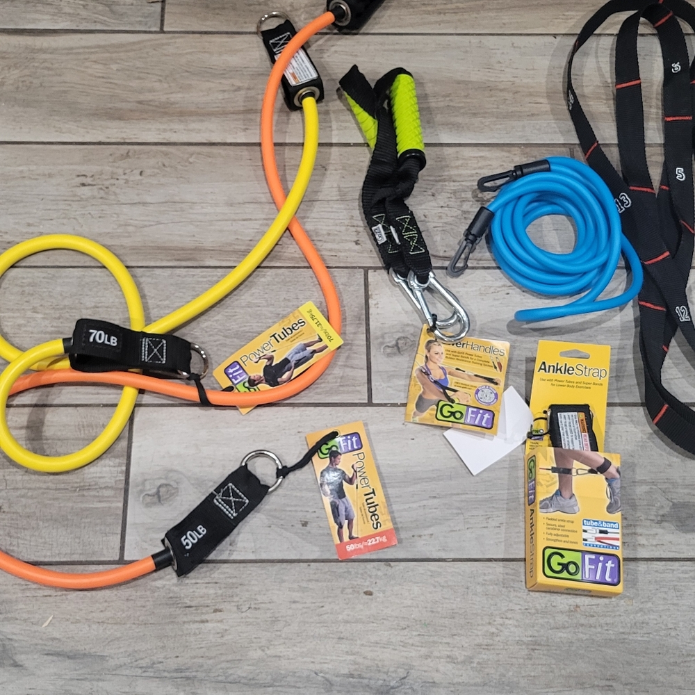Go Fit Power Tubes 50 & 70 Lbs Ankle Strap Power Handles Snare Strap Bundle